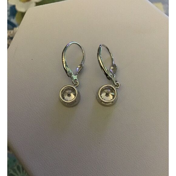NEW~Sparkling 1 Ct. Round Cut Bezel Set Dangling Leverback Earrings~925 Sterling - Picture 2 of 4